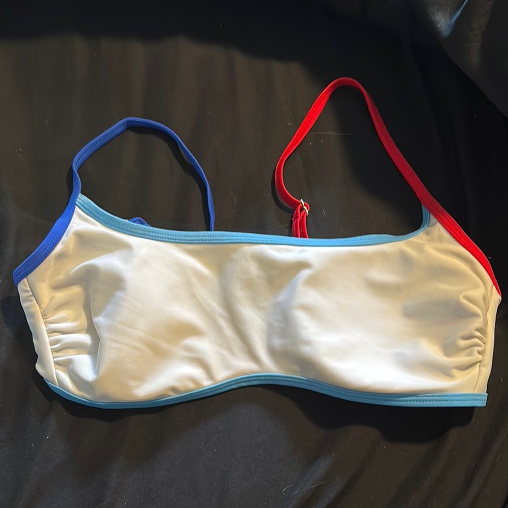 Colorful Bikini Top with Red and Blue Straps